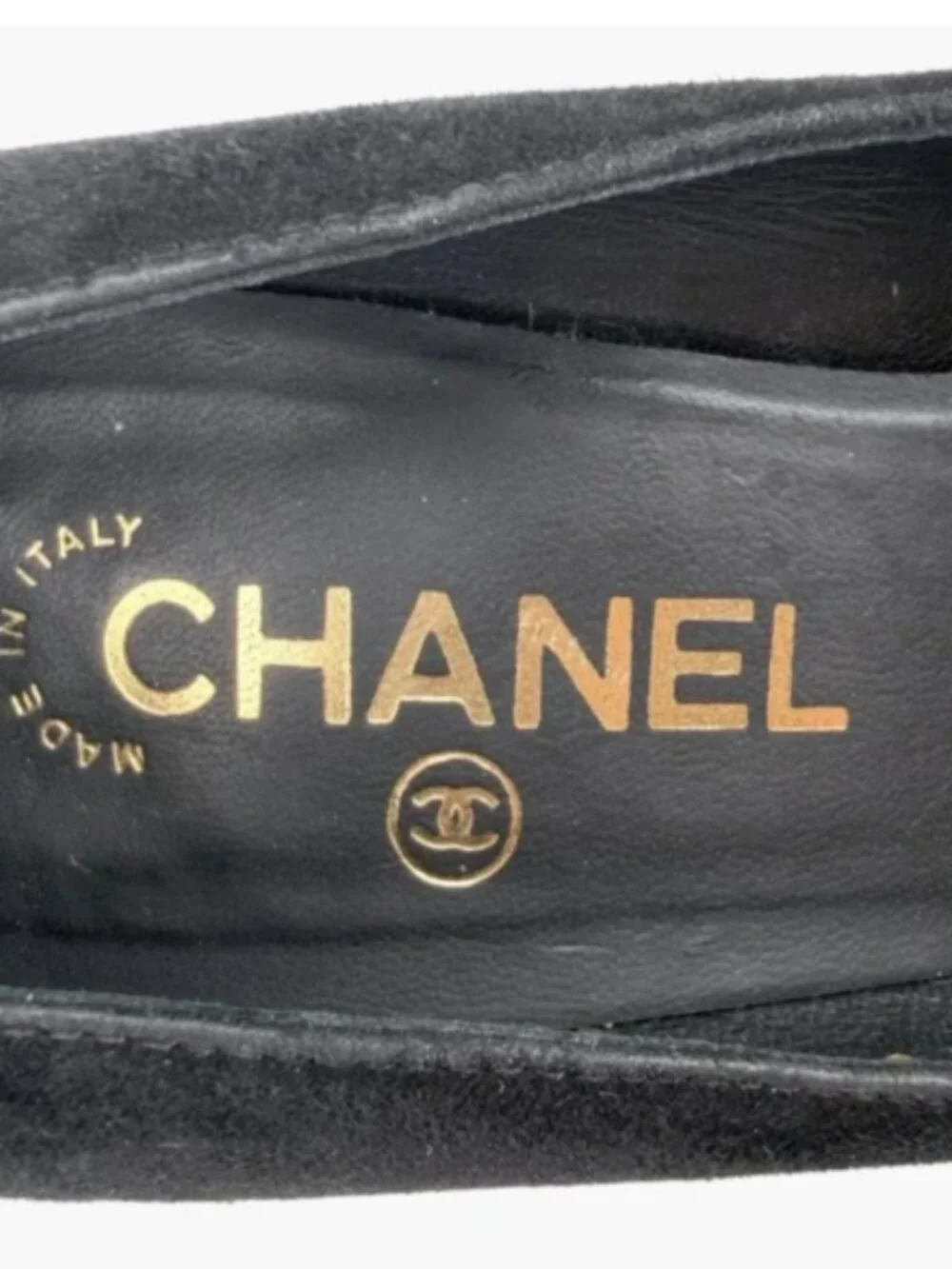 Chanel Pearl Platform Pumps Heels Cap Toe Black Suede Size 40.5 US 10.5
